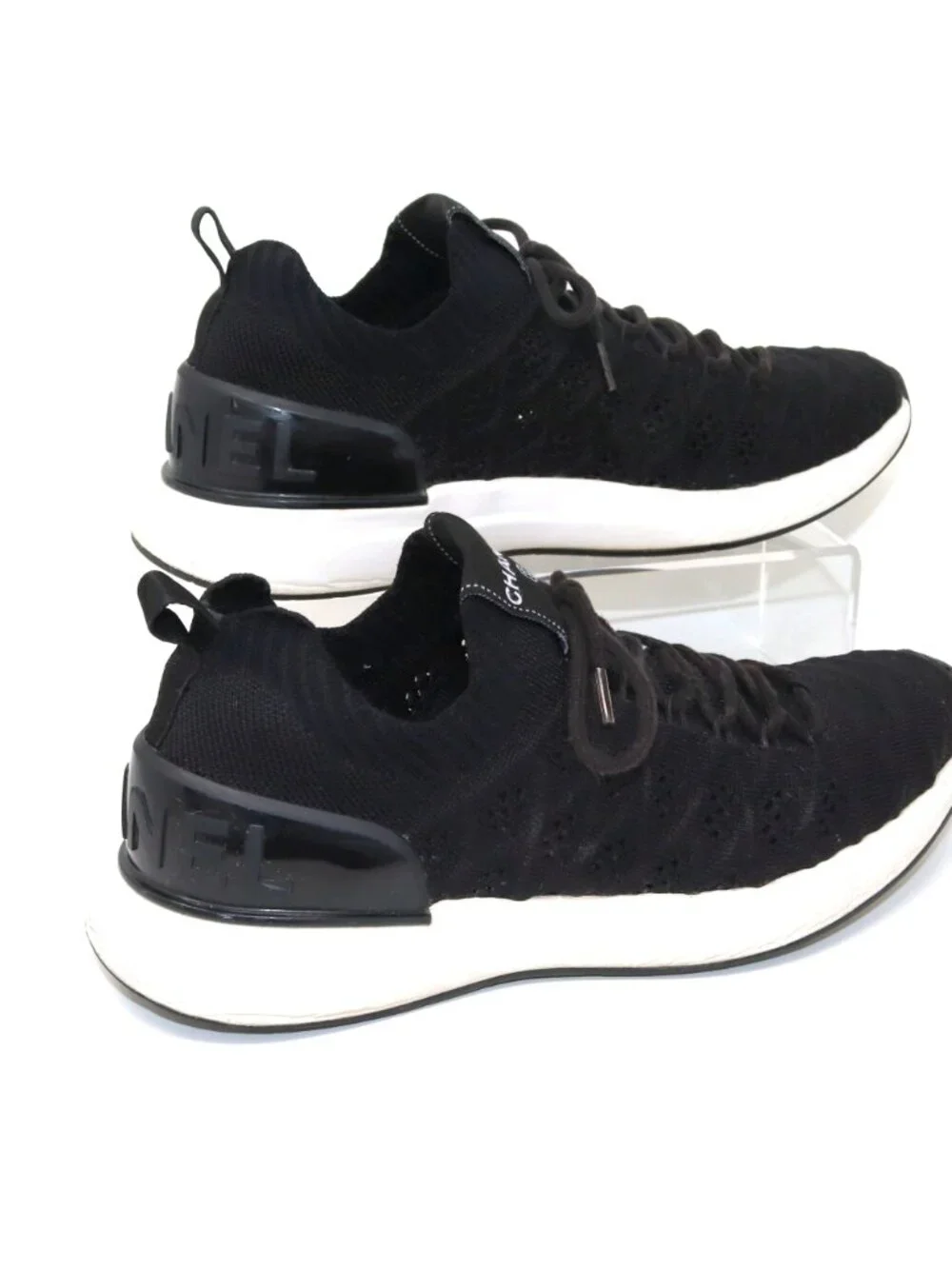 Chanel Tennies 39 Black Fabric Quilted Logo Matelasse Knit Sneakers - Picture 5 of 15